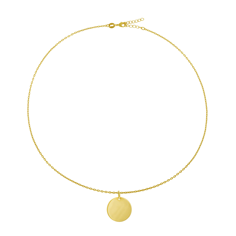 Collier en plaqué or, plaque ronde 19,5 mm