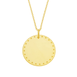 Collier en plaqué or plaque ronde 25 mm,  motif pointillé