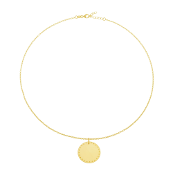 Collier en plaqué or plaque ronde 25 mm,  motif pointillé