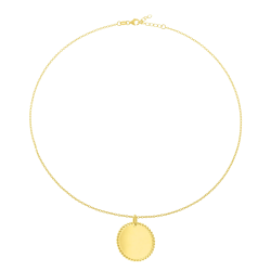 Collier en plaqué or, plaque ronde perlée 25 mm