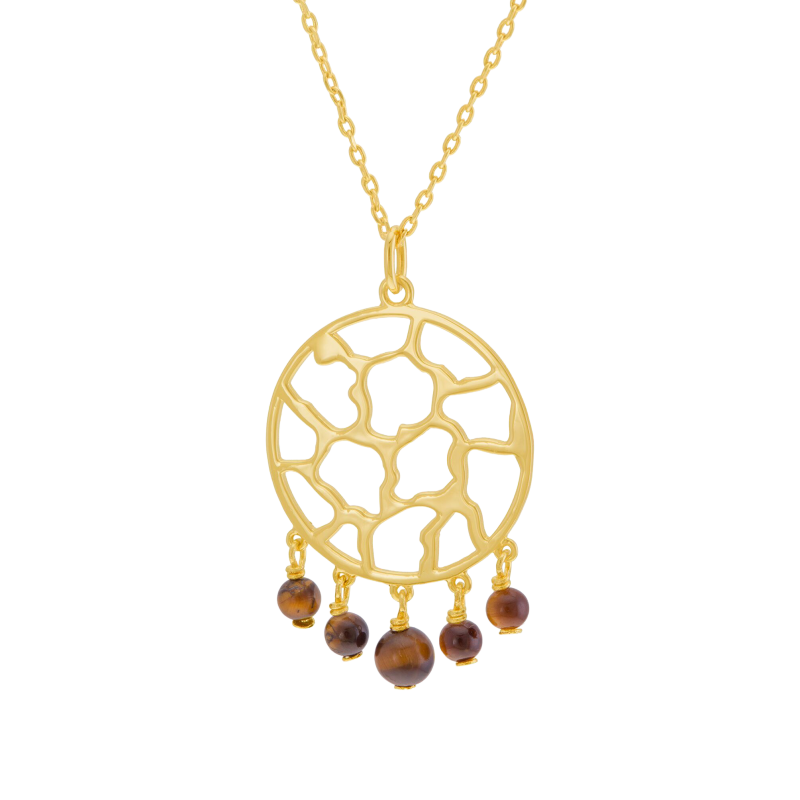 Collier en plaqué or et oeil de tigre