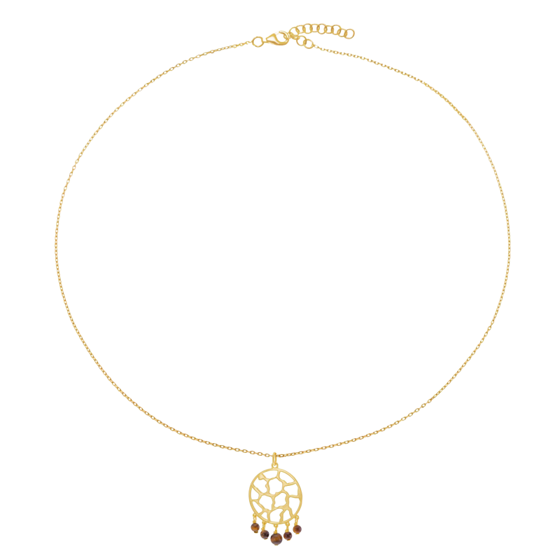 Collier en plaqué or et oeil de tigre