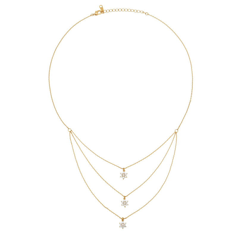 Collier 3 rangs en plaqué or et oxydes de zirconium