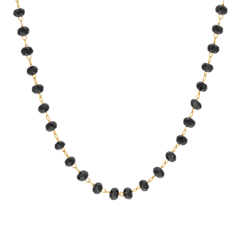 Collier en plaqué or et perles synthétiques noires