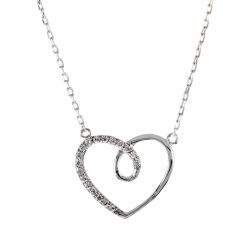 Collier en argent rhodié, coeur et oxydes de zirconium