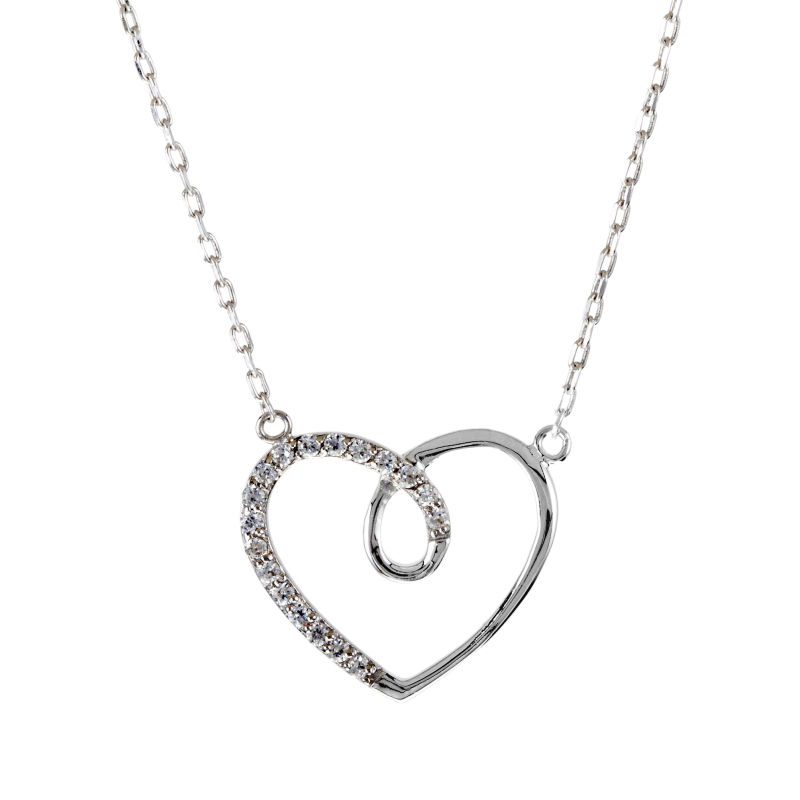 Collier en argent rhodié, coeur et oxydes de zirconium