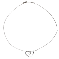 Collier en argent rhodié, coeur et oxydes de zirconium