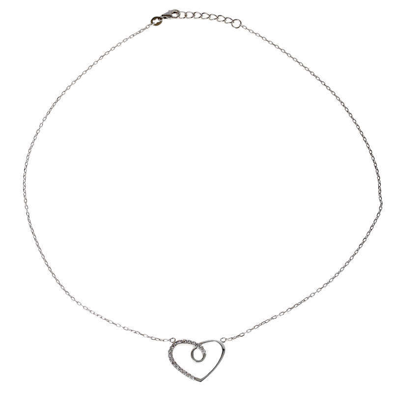 Collier en argent rhodié, coeur et oxydes de zirconium