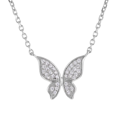 Collier en argent rhodié, papillon oxydes de zirconium