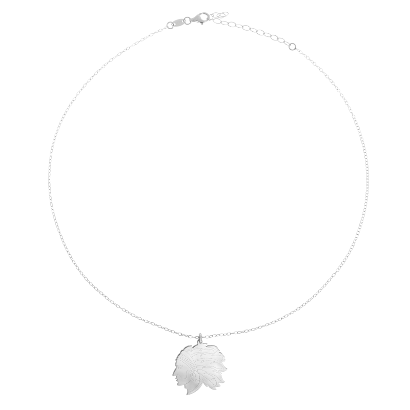 Collier en argent rhodié, tête d'indien