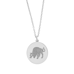 Collier en argent rhodié, zodiaque taureau 