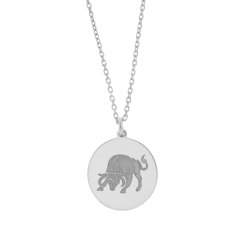 Collier en argent rhodié, zodiaque taureau 