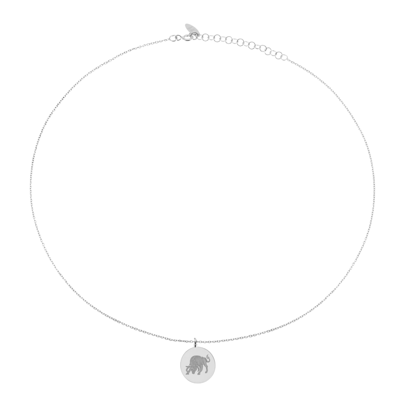 Collier en argent rhodié, zodiaque taureau 