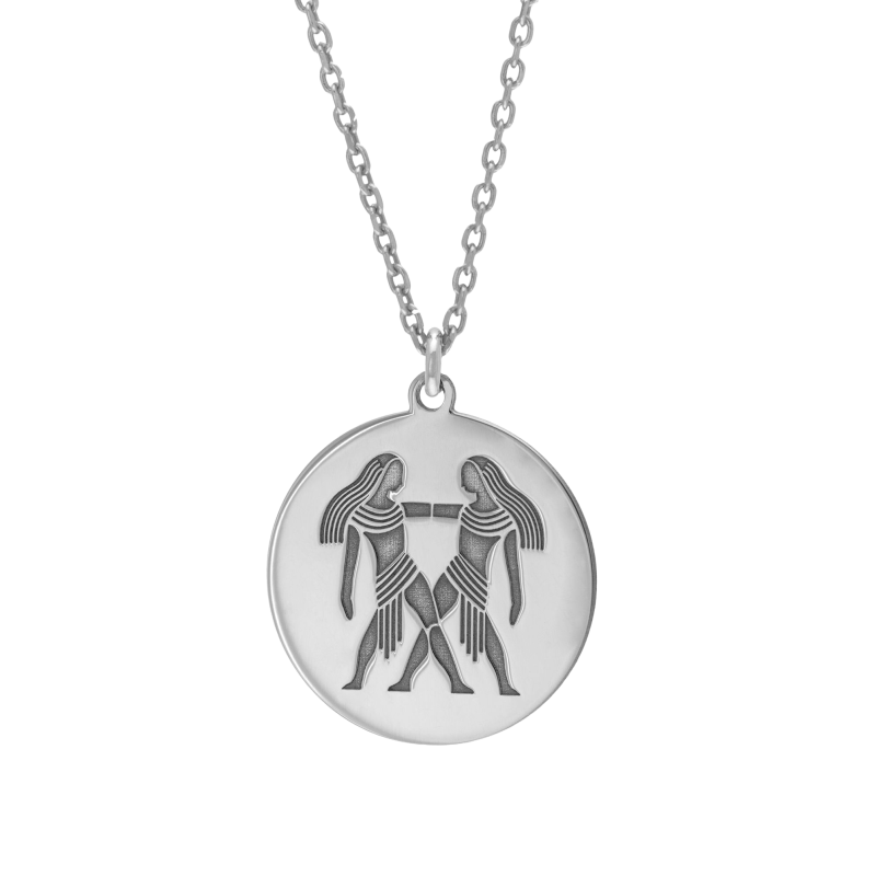 Collier en argent rhodié, zodiaque gémeaux