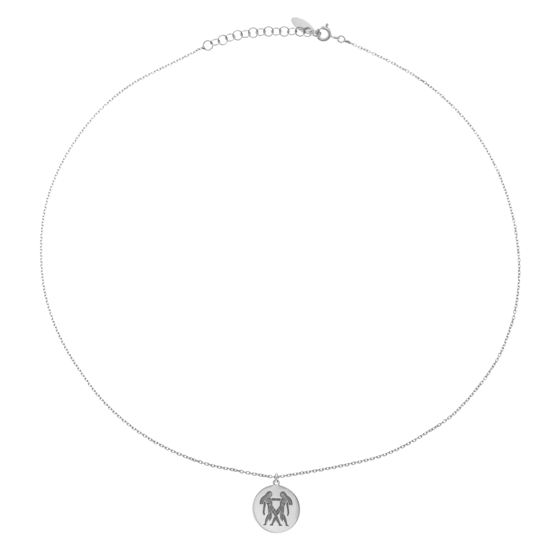 Collier en argent rhodié, zodiaque gémeaux