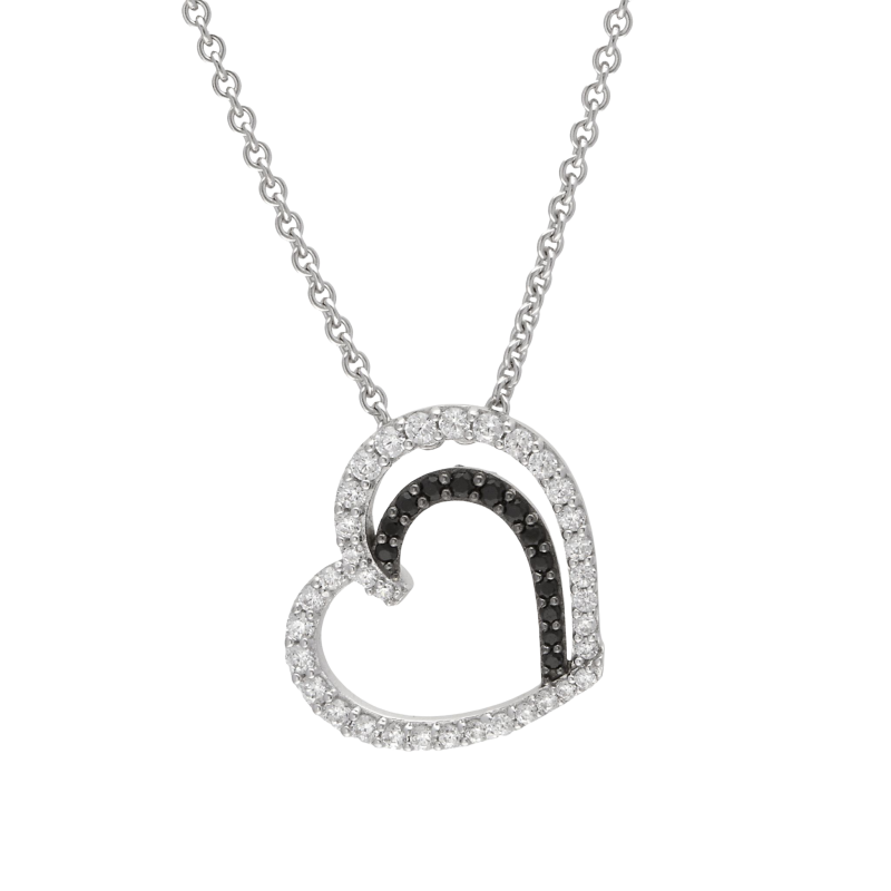 Collier en argent rhodié et oxydes de zirconium noirs et blancs
