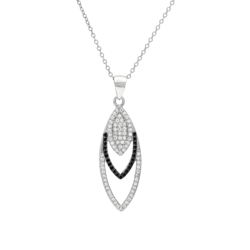 Collier en argent rhodié et rhodié noir, oxydes de zirconium noirs et blancs