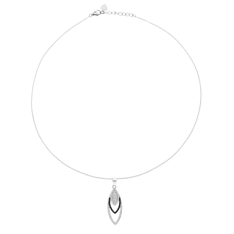 Collier en argent rhodié et rhodié noir, oxydes de zirconium noirs et blancs