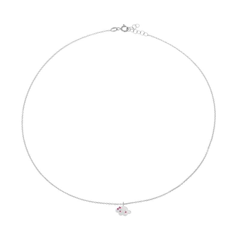 Collier en argent rhodié et laque rose, nuage