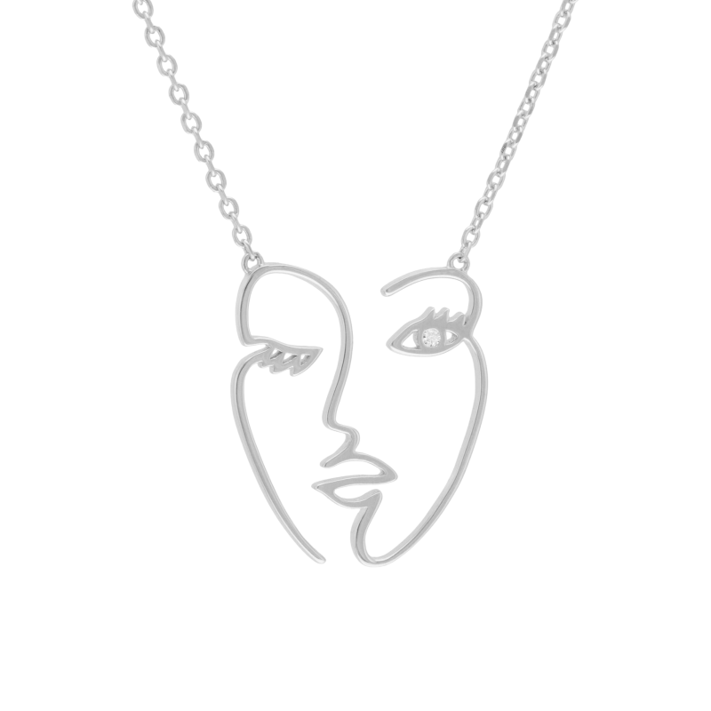 Collier en argent rhodié et oxyde de zirconium, visage