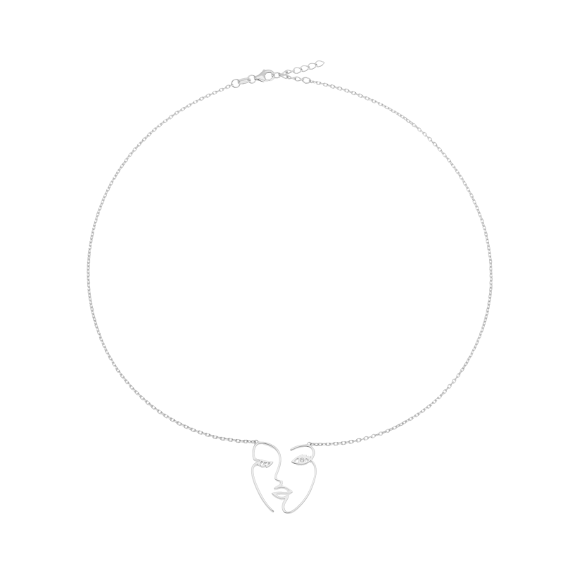 Collier en argent rhodié et oxyde de zirconium, visage