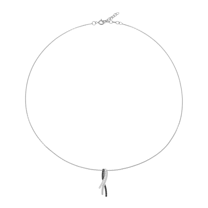Collier en argent rhodié et rhodié noir, oxydes de zirconium noirs et blancs