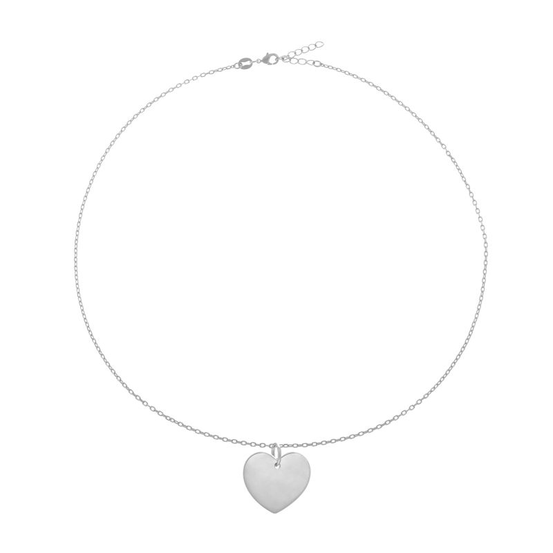 Collier en argent rhodié, coeur 