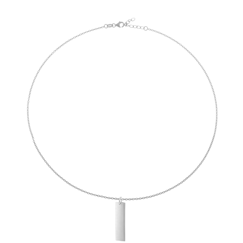 Collier en argent rhodié, plaque rectangle verticale 10 mm