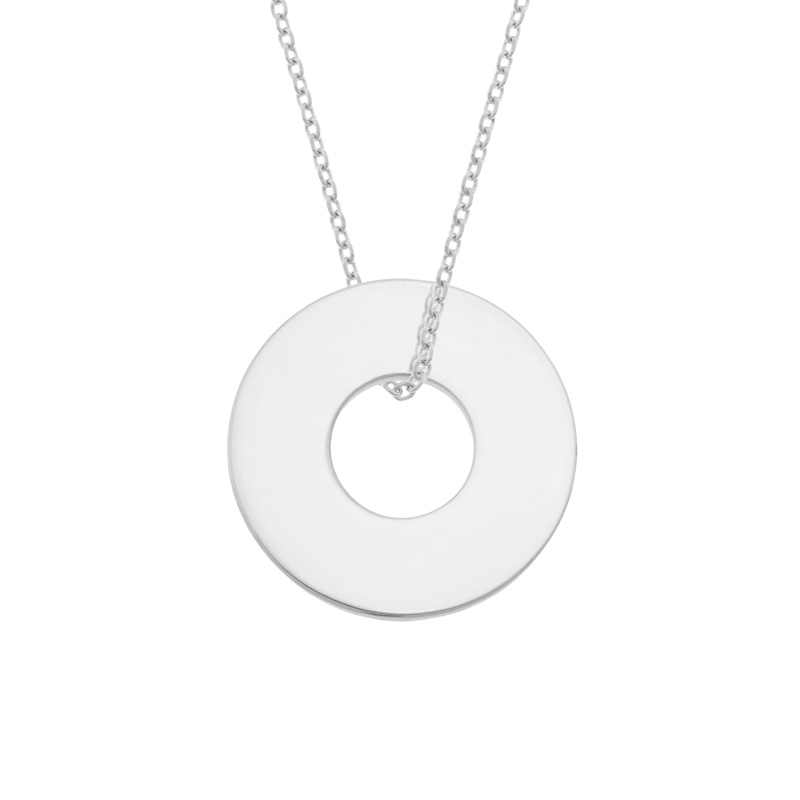 Collier en argent rhodié, anneau 20 mm