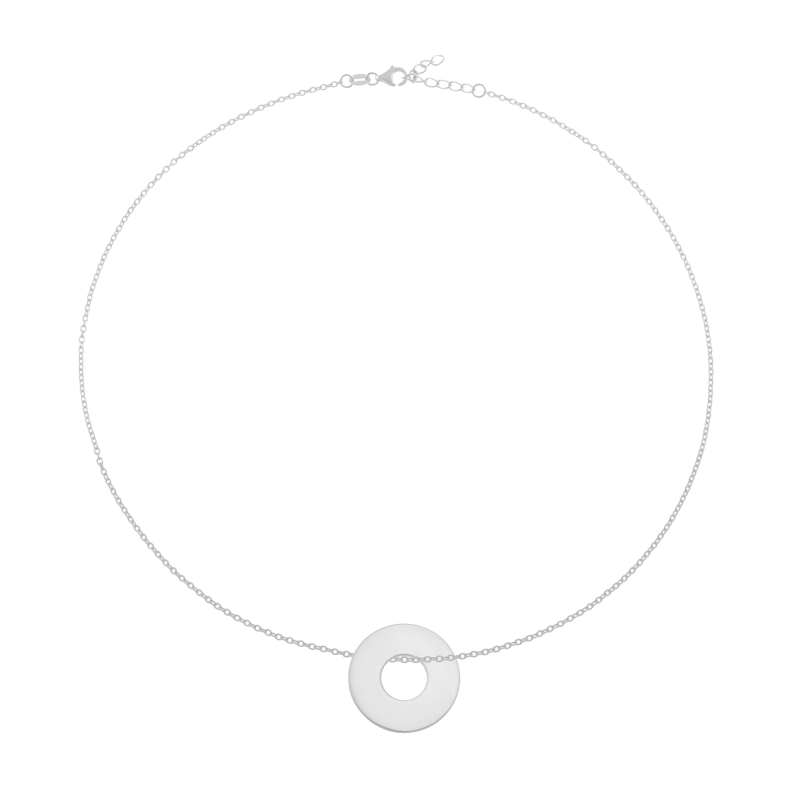 Collier en argent rhodié, anneau 20 mm