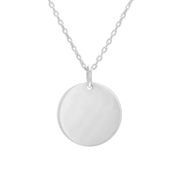 Collier en argent rhodié, plaque ronde 19.5 mm