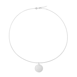 Collier en argent rhodié, plaque ronde 19.5 mm