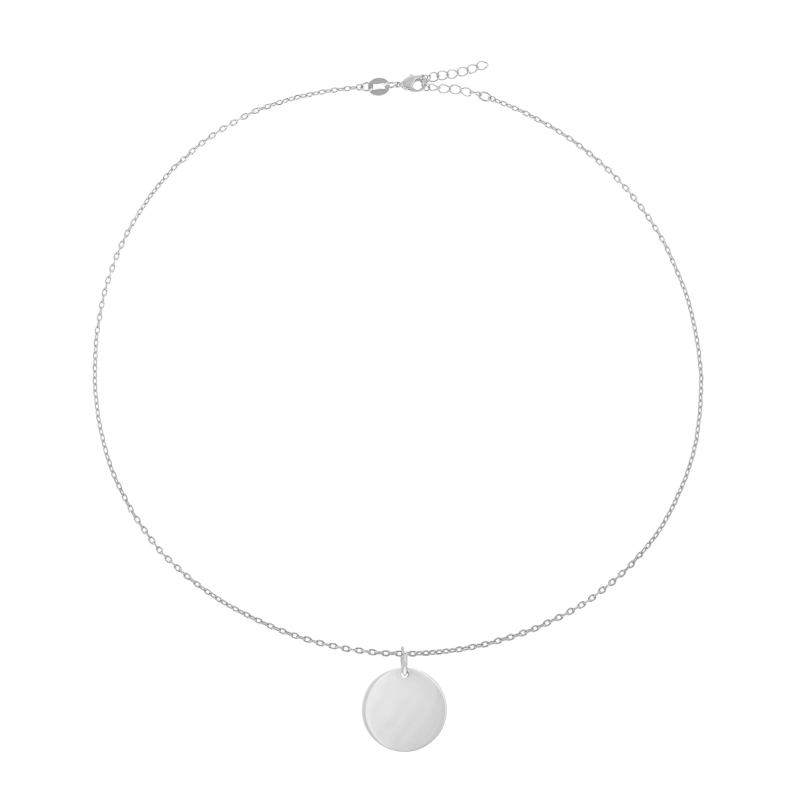 Collier en argent rhodié, plaque ronde 19.5 mm