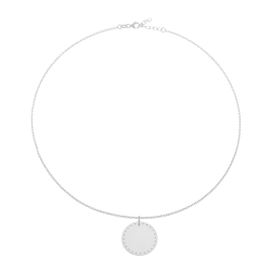 Collier en argent rhodié plaque ronde 25 mm, motif pointillé