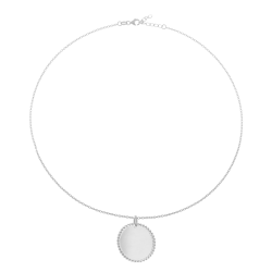 Collier argent rhodié, plaque ronde perlée 25 mm