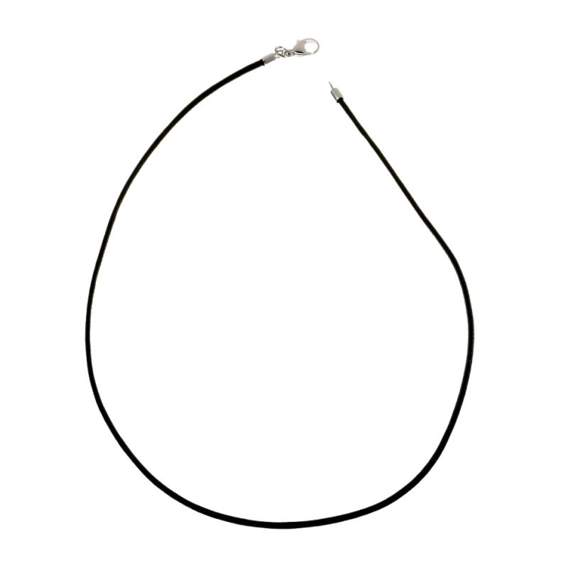 Collier en argent rhodié cordon en coton noir