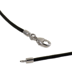 Collier en argent rhodié cordon en coton noir