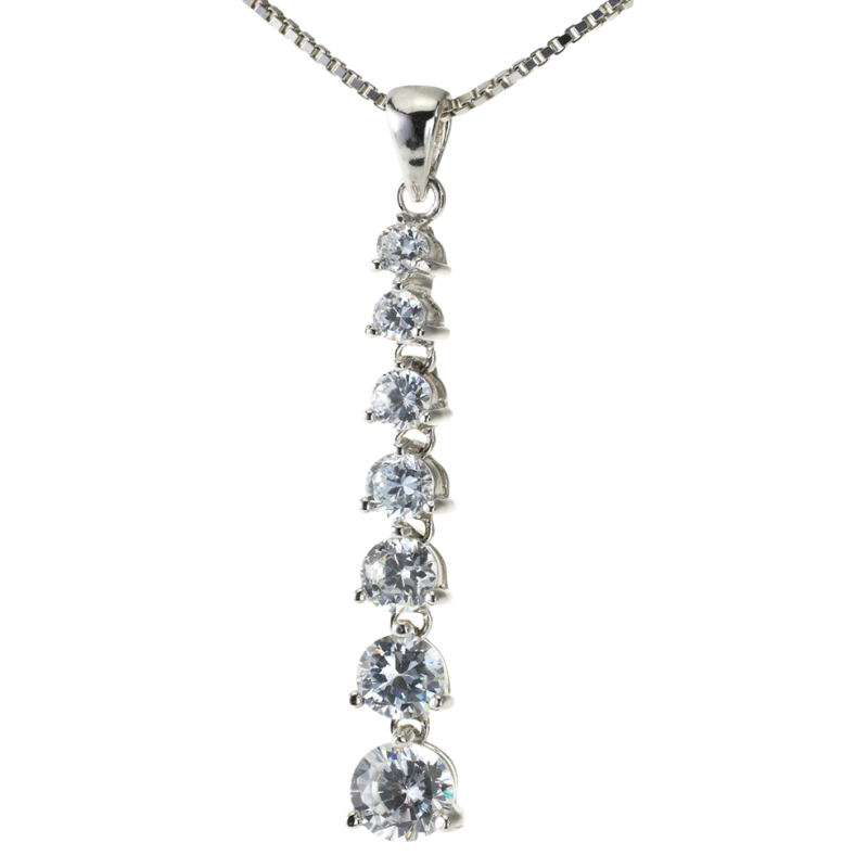 Collier en argent rhodié, oxydes de zirconium et maille vénitienne