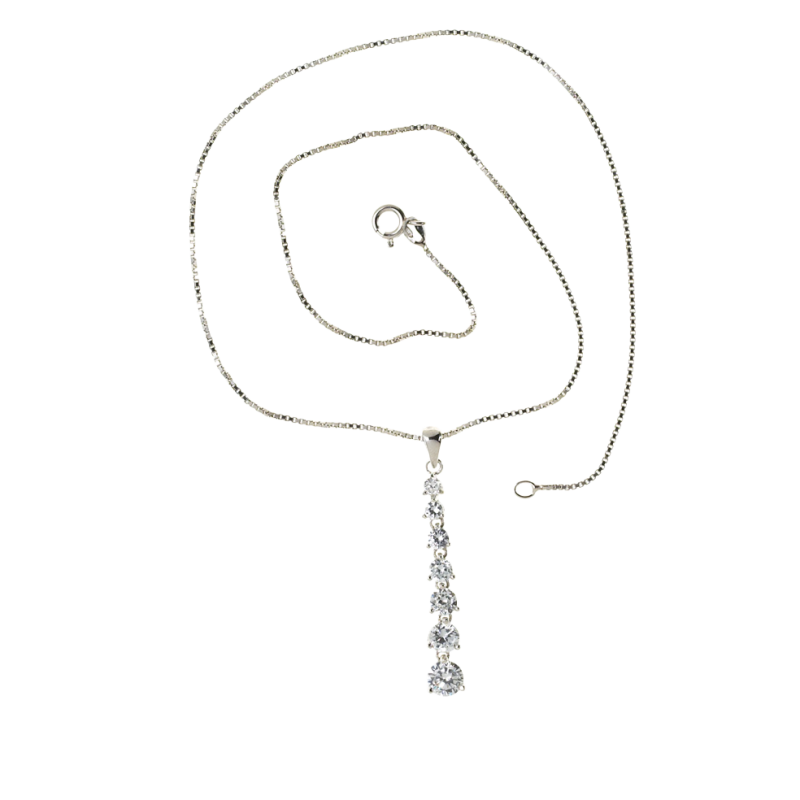 Collier en argent rhodié, oxydes de zirconium et maille vénitienne