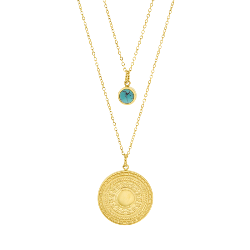 Collier en acier doré et pierre synthétique