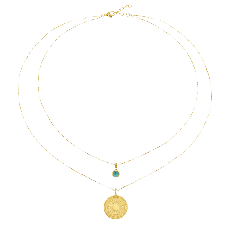Collier en acier doré et pierre synthétique