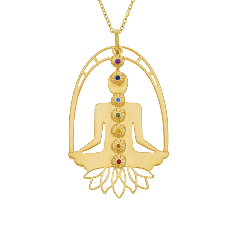 Collier sautoir en acier doré et laque