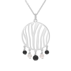 Collier en argent rhodié, perles de culture et onyx