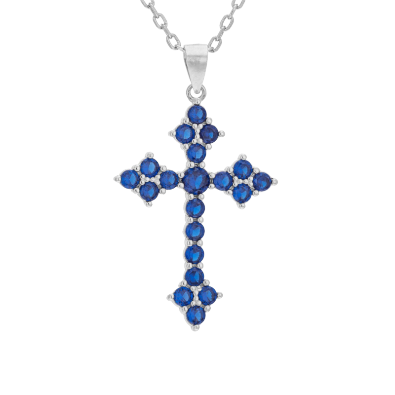 Collier en argent rhodié, oxydes de zirconium, croix