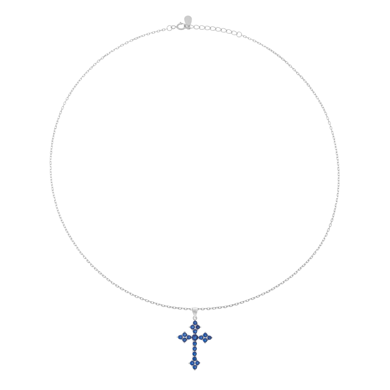Collier en argent rhodié, oxydes de zirconium, croix