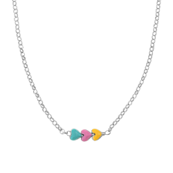 Collier en argent rhodié et laque, trois coeurs