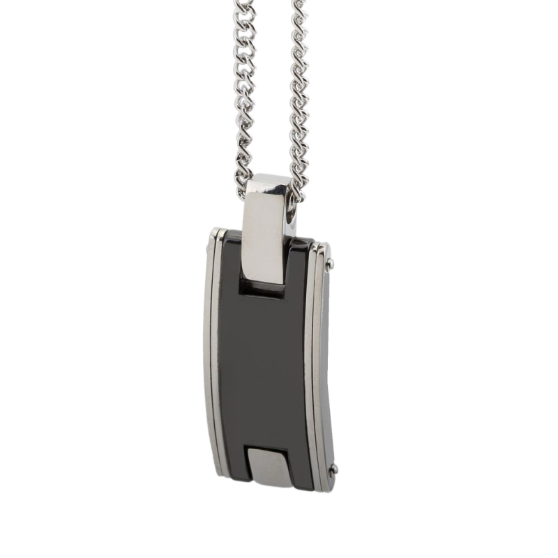 Collier en acier et ceramique noire