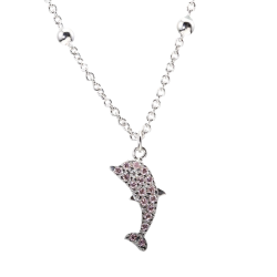 Collier en argent rhodié, dauphin et oxydes de zirconium