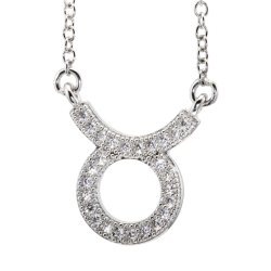 Collier en argent rhodié, signe du zodiaque taureau, oxydes de zirconium