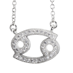 Collier en argent rhodié, signe du zodiaque cancer, oxydes de zirconium
